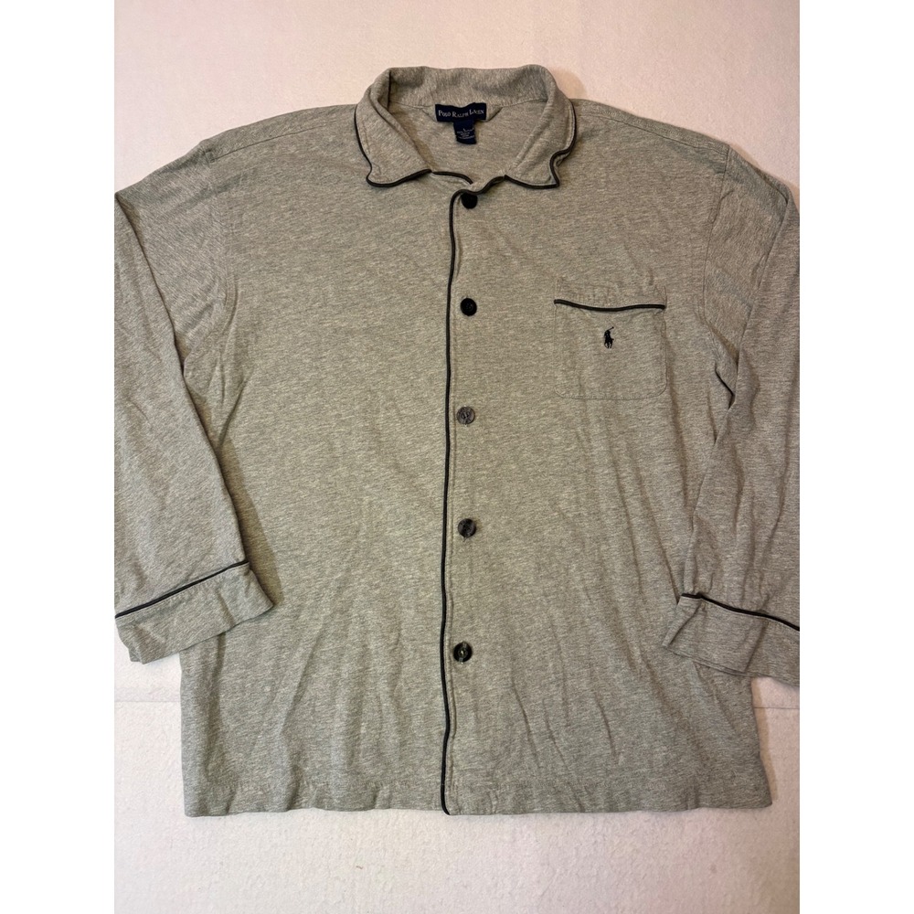 Polo Ralph Lauren Mens Gray Cotton Knit Long Sleeve Pajama Sleep Shirt Large